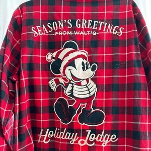 Disney Woven Plaid “Seasons Greeting Holiday Lodge” Shirt